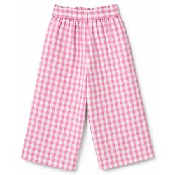 Babyhug Cotton Woven Half Sleeves Co-Ords Top & Culottes Set with Check & Belt - Pink