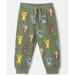 Babyhug Cotton Jersey Knit Full Length Jogger Fit Lounge Pant With Animal Print Pack of 2 - Orange Green