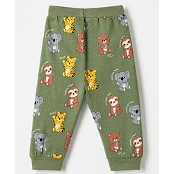 Babyhug Cotton Jersey Knit Full Length Jogger Fit Lounge Pant With Animal Print Pack of 2 - Orange Green