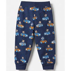Babyhug Cotton Jersey Knit Full Length Jogger Fit Lounge Pant With Vehicle Print Pack of 2 in Red Navy Blue