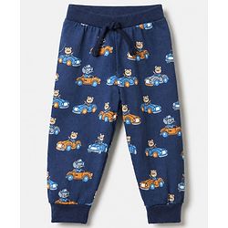 Babyhug Cotton Jersey Knit Full Length Jogger Fit Lounge Pant With Vehicle Print Pack of 2 in Red Navy Blue