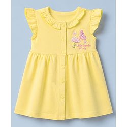 Babyhug Single Jersey Knit Half Sleeves Floral Printed Dress With Butterfly Embroidery Pack of 2 - Pink & Yellow