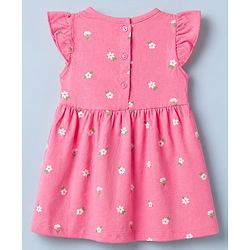 Babyhug Single Jersey Knit Half Sleeves Floral Printed Dress With Butterfly Embroidery Pack of 2 - Pink & Yellow