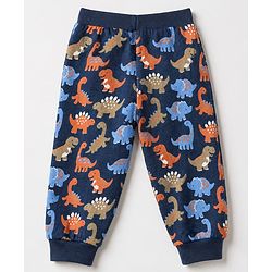 Babyhug Cotton Jersey Knit Full Length Jogger Fit Lounge Pant With Dinosaur Print Pack of 2 in Navy Blue Red
