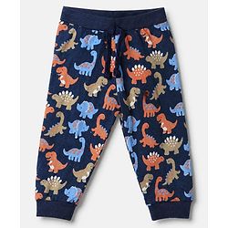 Babyhug Cotton Jersey Knit Full Length Jogger Fit Lounge Pant With Dinosaur Print Pack of 2 in Navy Blue Red