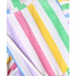 Babyhug Single Jersey Knit Sleeveless Striped Frock With Sling Bag - White