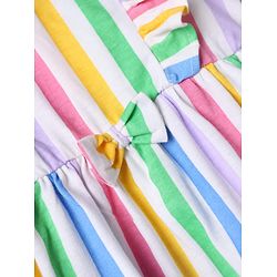 Babyhug Single Jersey Knit Sleeveless Striped Frock With Sling Bag - White