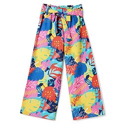 Babyhug Cotton Woven Half Sleeves Co-Ords Top & Palazzo Set with Tropical Print -  Blue