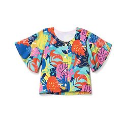 Babyhug Cotton Woven Half Sleeves Co-Ords Top & Palazzo Set with Tropical Print -  Blue