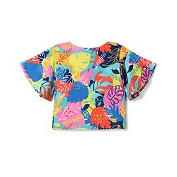 Babyhug Cotton Woven Half Sleeves Co-Ords Top & Palazzo Set with Tropical Print -  Blue