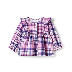 Babyhug 100% Cotton Woven Full Sleeves Checked Co-Ords Top & Pant Set - Purple