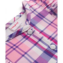 Babyhug 100% Cotton Woven Full Sleeves Checked Co-Ords Top & Pant Set - Purple