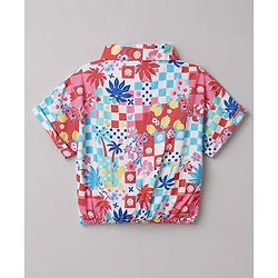 Babyhug Cotton Woven Half Sleeves Floral Printed Shirt Style Co-Ord Top & Shorts Set - White
