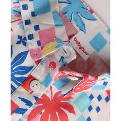Babyhug Cotton Woven Half Sleeves Floral Printed Shirt Style Co-Ord Top & Shorts Set - White