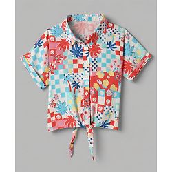 Babyhug Cotton Woven Half Sleeves Floral Printed Shirt Style Co-Ord Top & Shorts Set - White