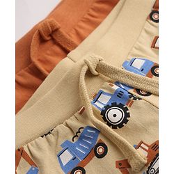 Babyhug Cotton Jersey Knit Full Length Jogger Fit Lounge Pant With Construction Vehicle Print Pack of 2 - Orange Peach
