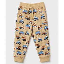 Babyhug Cotton Jersey Knit Full Length Jogger Fit Lounge Pant With Construction Vehicle Print Pack of 2 - Orange Peach