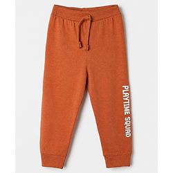 Babyhug Cotton Jersey Knit Full Length Jogger Fit Lounge Pant With Construction Vehicle Print Pack of 2 - Orange Peach