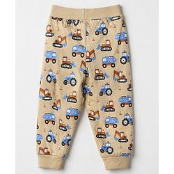 Babyhug Cotton Jersey Knit Full Length Jogger Fit Lounge Pant With Construction Vehicle Print Pack of 2 - Orange Peach