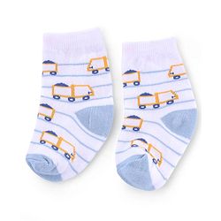 Cute Walk by Babyhug Knit Anti-Bacterial Ankle Length Striped Socks With Vehicle & Rocket Design Pack of 5 - Grey, Red &  Blue