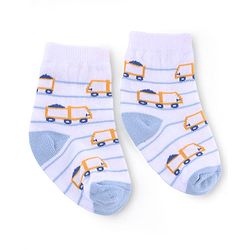 Cute Walk by Babyhug Knit Anti-Bacterial Ankle Length Striped Socks With Vehicle & Rocket Design Pack of 5 - Grey, Red &  Blue