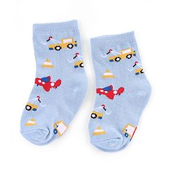 Cute Walk by Babyhug Knit Anti-Bacterial Ankle Length Striped Socks With Vehicle & Rocket Design Pack of 5 - Grey, Red &  Blue