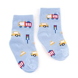 Cute Walk by Babyhug Knit Anti-Bacterial Ankle Length Striped Socks With Vehicle & Rocket Design Pack of 5 - Grey, Red &  Blue