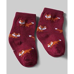 Cute Walk By Babyhug Knit Anti-Bacterial Ankle Length Socks With Animal Design Pack Of 5 - White, Maroon & Green
