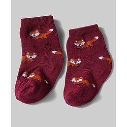Cute Walk By Babyhug Knit Anti-Bacterial Ankle Length Socks With Animal Design Pack Of 5 - White, Maroon & Green