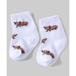 Cute Walk By Babyhug Knit Anti-Bacterial Ankle Length Socks With Animal Design Pack Of 5 - White, Maroon & Green