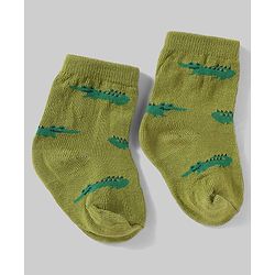 Cute Walk By Babyhug Knit Anti-Bacterial Ankle Length Socks With Animal Design Pack Of 5 - White, Maroon & Green