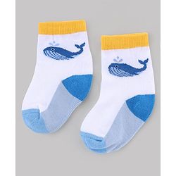 Cute Walk by Babyhug Knit Anti-Bacterial Ankle Length Striped Socks With Sea Life Design Pack of 5 - White & Sky Blue
