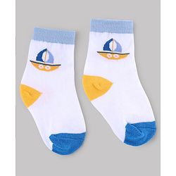 Cute Walk by Babyhug Knit Anti-Bacterial Ankle Length Striped Socks With Sea Life Design Pack of 5 - White & Sky Blue