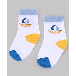 Cute Walk by Babyhug Knit Anti-Bacterial Ankle Length Striped Socks With Sea Life Design Pack of 5 - White & Sky Blue