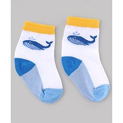 Cute Walk by Babyhug Knit Anti-Bacterial Ankle Length Striped Socks With Sea Life Design Pack of 5 - White & Sky Blue