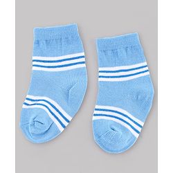 Cute Walk by Babyhug Knit Anti-Bacterial Ankle Length Striped Socks With Sea Life Design Pack of 5 - White & Sky Blue