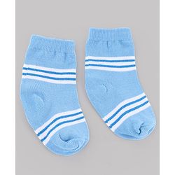 Cute Walk by Babyhug Knit Anti-Bacterial Ankle Length Striped Socks With Sea Life Design Pack of 5 - White & Sky Blue