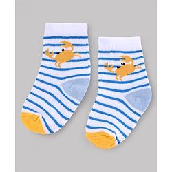 Cute Walk by Babyhug Knit Anti-Bacterial Ankle Length Striped Socks With Sea Life Design Pack of 5 - White & Sky Blue