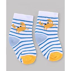 Cute Walk by Babyhug Knit Anti-Bacterial Ankle Length Striped Socks With Sea Life Design Pack of 5 - White & Sky Blue