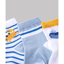 Cute Walk by Babyhug Knit Anti-Bacterial Ankle Length Striped Socks With Sea Life Design Pack of 5 - White & Sky Blue
