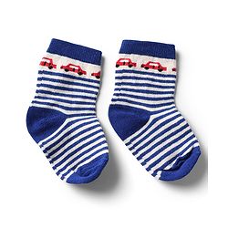 Cute Walk by Babyhug Knit Anti-Bacterial Ankle Length Striped Socks With Vehicle Design Pack of 5 - Grey, Red & Sky Blue