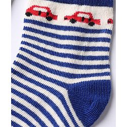 Cute Walk by Babyhug Knit Anti-Bacterial Ankle Length Striped Socks With Vehicle Design Pack of 5 - Grey, Red & Sky Blue
