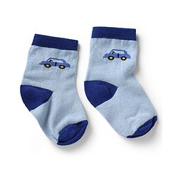 Cute Walk by Babyhug Knit Anti-Bacterial Ankle Length Striped Socks With Vehicle Design Pack of 5 - Grey, Red & Sky Blue