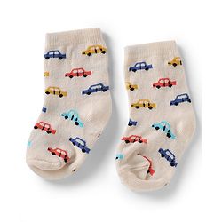 Cute Walk by Babyhug Knit Anti-Bacterial Ankle Length Striped Socks With Vehicle Design Pack of 5 - Grey, Red & Sky Blue
