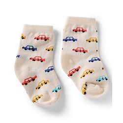 Cute Walk by Babyhug Knit Anti-Bacterial Ankle Length Striped Socks With Vehicle Design Pack of 5 - Grey, Red & Sky Blue