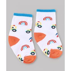 Cute Walk by Babyhug Knit Anti-Bacterial Ankle Length Striped Socks With Vehicle & Rocket Design Pack of 5 - Grey, Red & Sky Blue