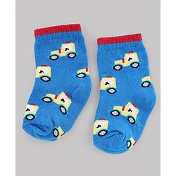 Cute Walk by Babyhug Knit Anti-Bacterial Ankle Length Striped Socks With Vehicle & Rocket Design Pack of 5 - Grey, Red & Sky Blue