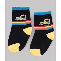Cute Walk by Babyhug Knit Anti-Bacterial Ankle Length Striped Socks With Vehicle & Rocket Design Pack of 5 - Grey, Red & Sky Blue