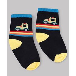 Cute Walk by Babyhug Knit Anti-Bacterial Ankle Length Striped Socks With Vehicle & Rocket Design Pack of 5 - Grey, Red & Sky Blue