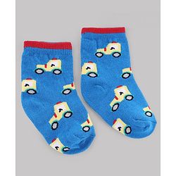 Cute Walk by Babyhug Knit Anti-Bacterial Ankle Length Striped Socks With Vehicle & Rocket Design Pack of 5 - Grey, Red & Sky Blue
